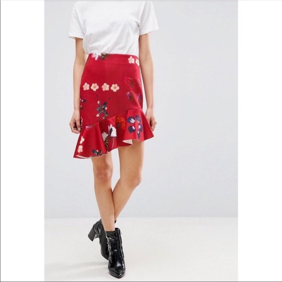 ASOS NWOT Scuba floral asymmetrical peplum skirt - Picture 8 of 8